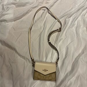 Coach Cream and Tan Crossbody wallet with Gold accents